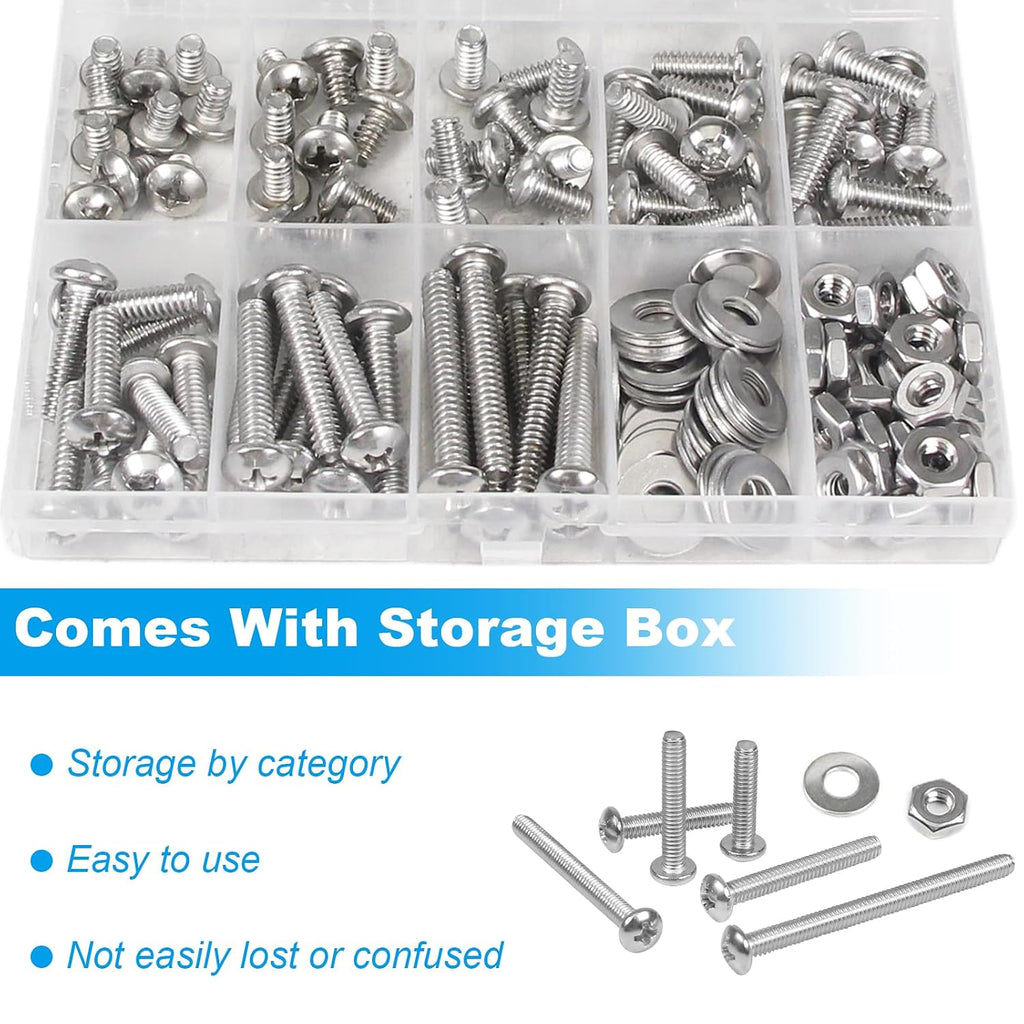 140pcs #10-24 Phillips Pan Head Machine Screws Nuts Washers Kit