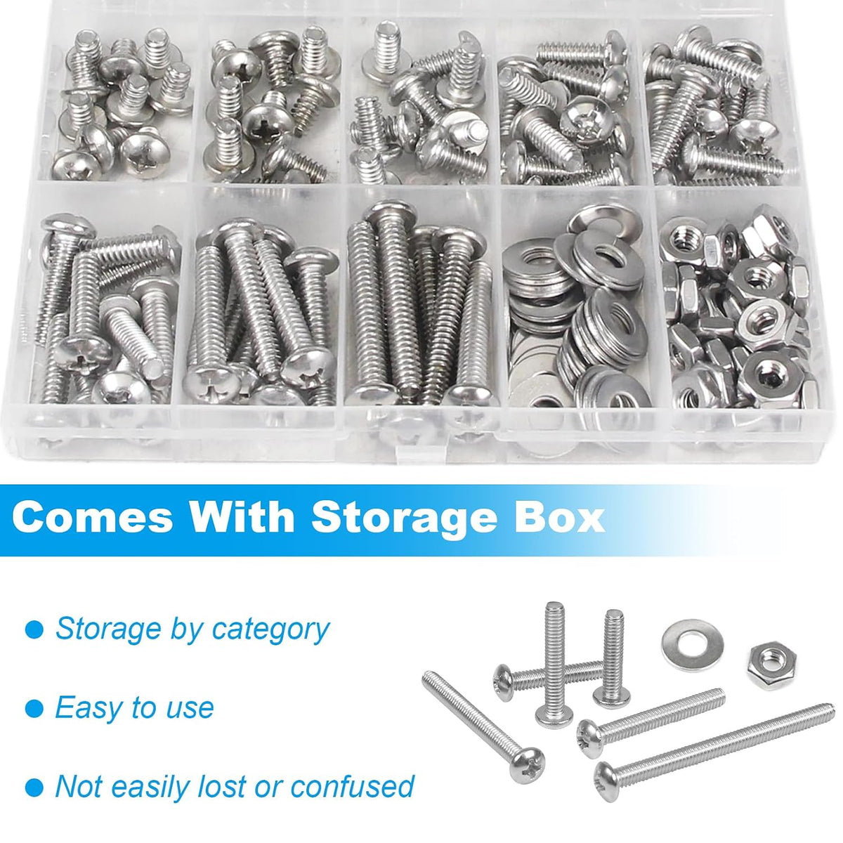 140pcs #10-24 Phillips Pan Head Machine Screws Nuts Washers Kit
