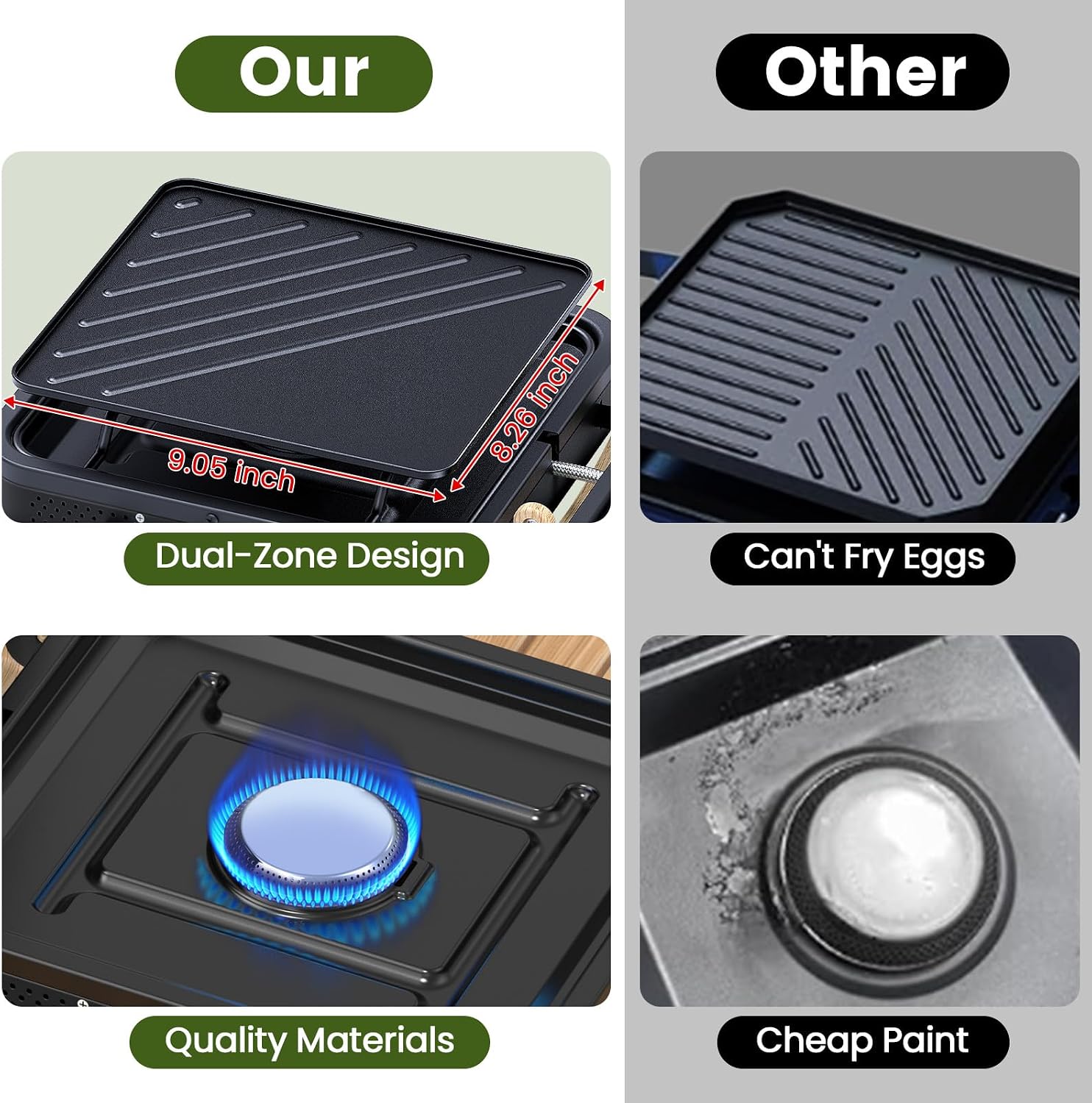 2-Burner Foldable Camping Stove with Griddle (Textured & Smooth) and Carrying Bag, Portable Propane Camp Stove with 2
