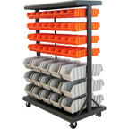 7-Tier Dual-Sided Rolling Storage Bin Rack & Parts Organizer, Black