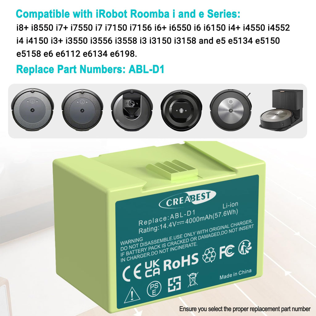 CREABEST 4.0Ah 14.4V Replacement Battery for iRobot Roomba e & i Series