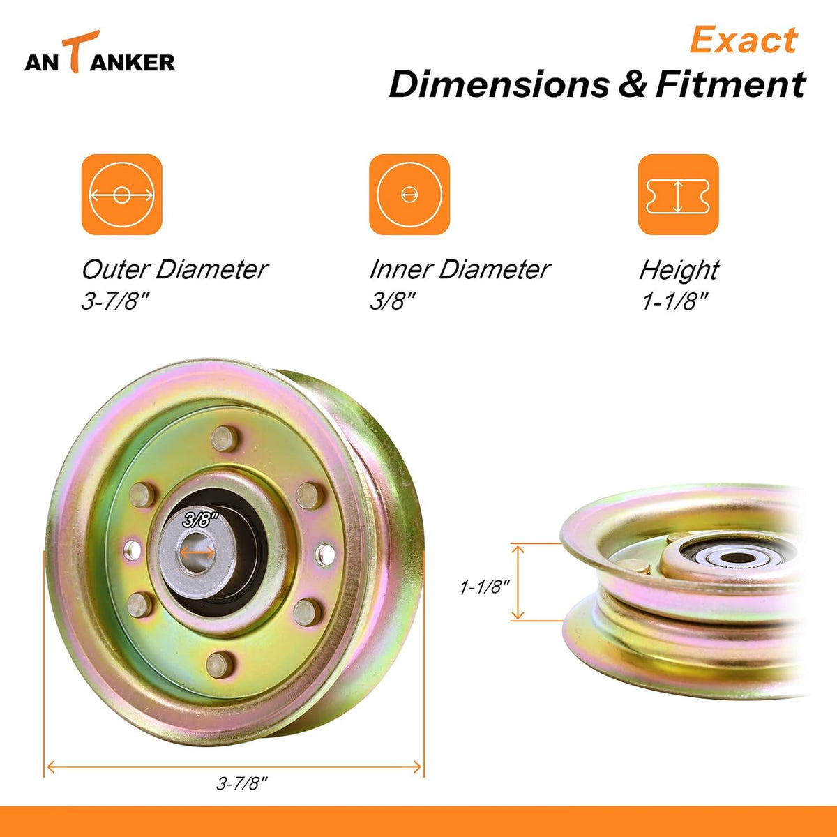 Antanekr 173437 532173437 Flat Idler Pulley for Craftsman Lawn Mower Tractor, Mower Pulley Fits Husqvarna Poulan 42” 44” Deck Replace 131494 532131494 173438 165888 LT16542 LT18452 LTH1342 LTH1542