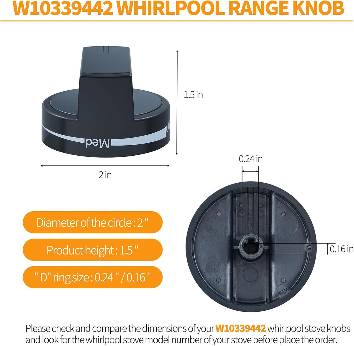 atgestore Upgraded W10339442 Stove Knobs Replacement for Whirlpool Stove Parts WPW10339442 Burner Knob WFG320M0BW2 WFG505M0BS0 Whirlpool Gas Range Parts Oven Cooktop Burner Control Knobs Black