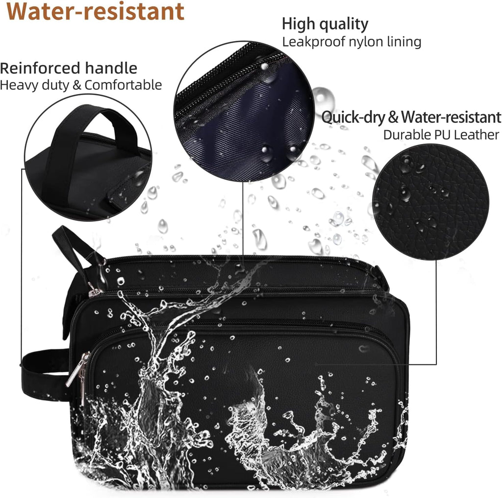 Extra Large Toiletry Bag for Men, Travel Toiletry Organizer Dopp Kit Water-resistant Shaving Bags, PU Leather