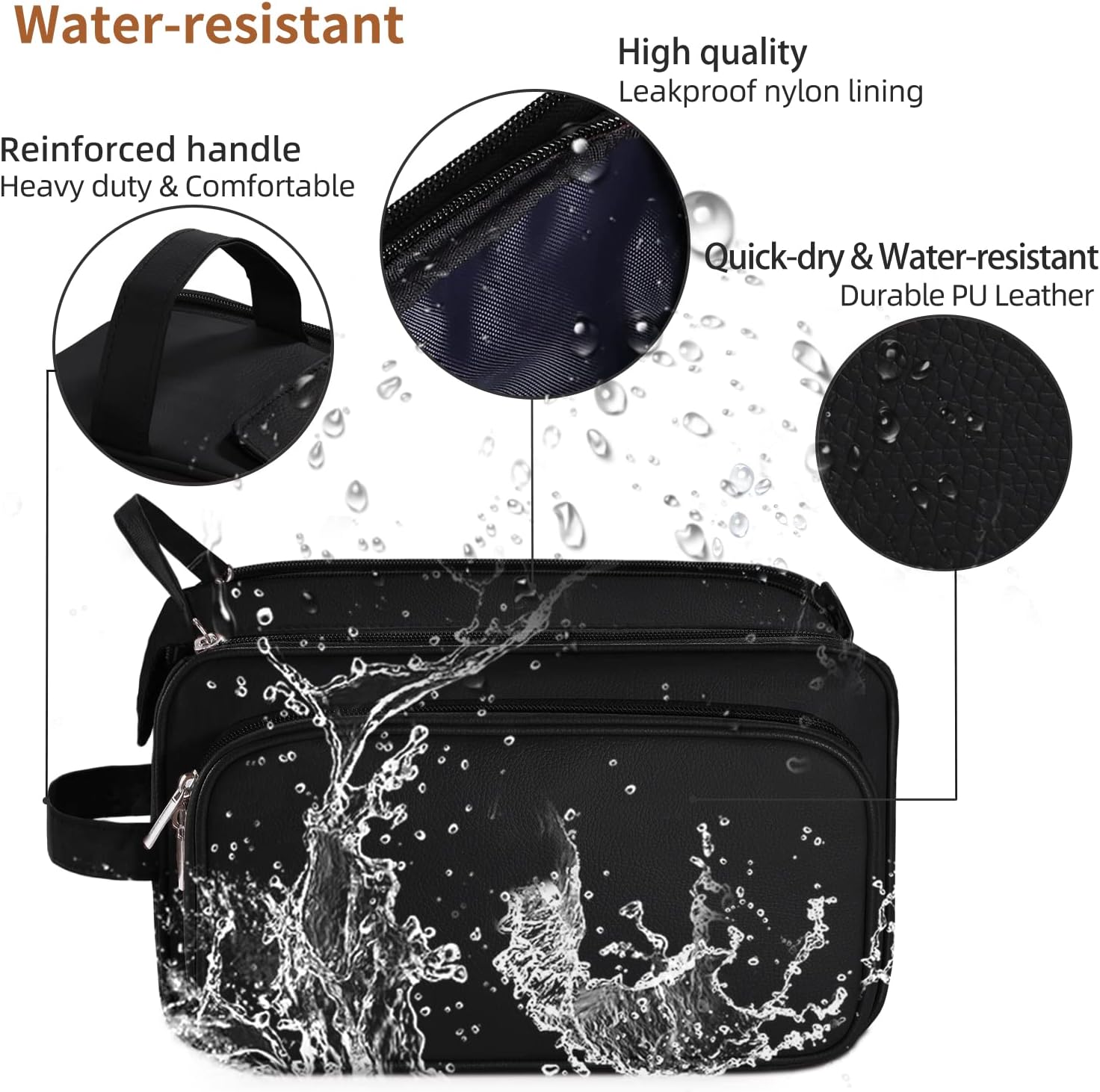 Extra Large Toiletry Bag for Men, Travel Toiletry Organizer Dopp Kit Water-resistant Shaving Bags, PU Leather