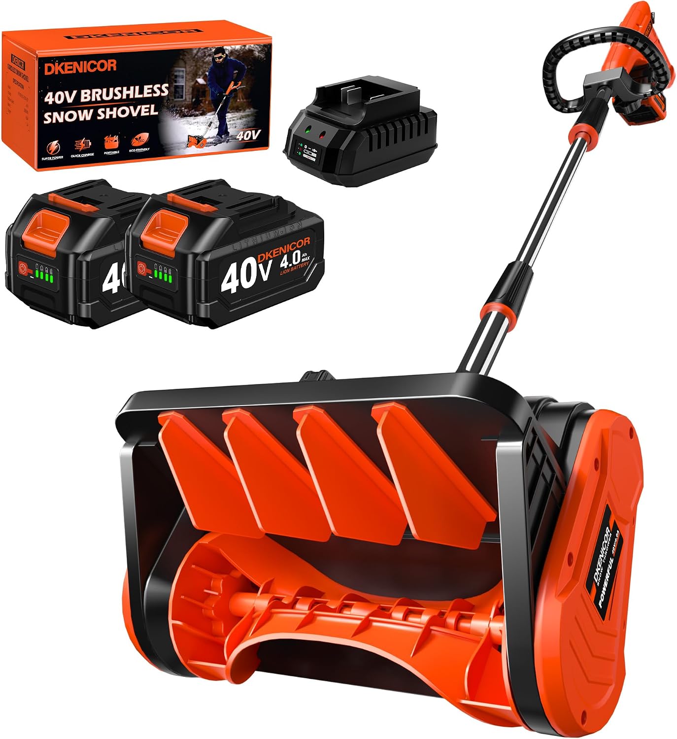 40V Cordless Snow Shovel, 13-Inch | 2 x 40V 4.0A Battery Powered Snow Blower, Powerful Brushless Electric Snow