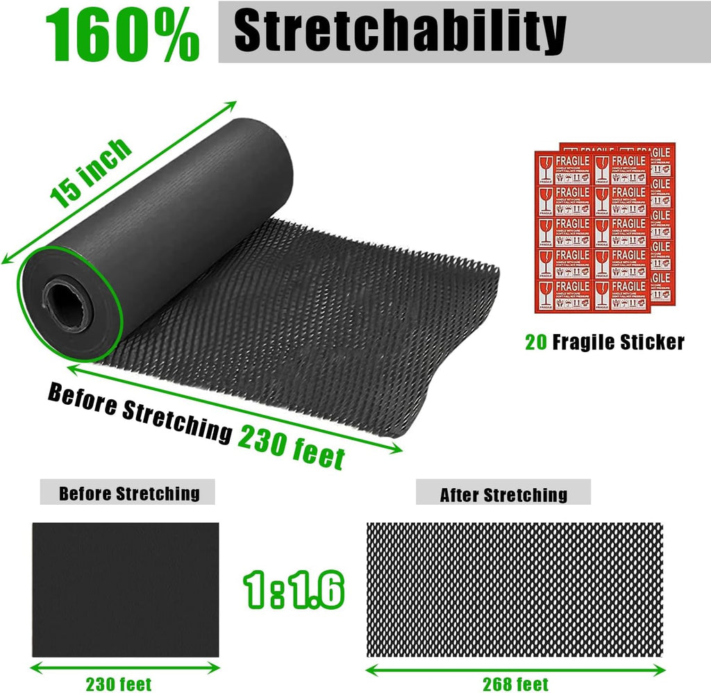 Honeycomb Packing Paper Black, 15"x230' Eco Friendly Packing Paper for Moving Recyclable Shipping Supplies Bubble
