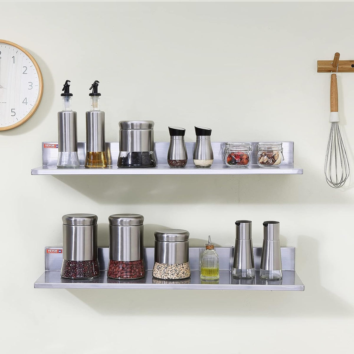 8.6" x 30" -2 Pack Stainless Steel Shelf, Wall Mounted Floating Shelving with Backsplash, 44 lbs Load Capacity