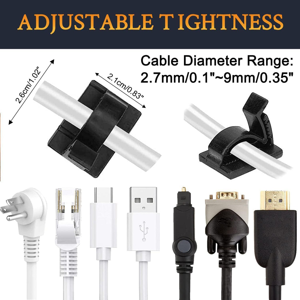50Pcs Adjustable Cable Management Clips, Adhesive Organizers Sticky Wire Clips Cord Holder for TV PC Ethernet Under