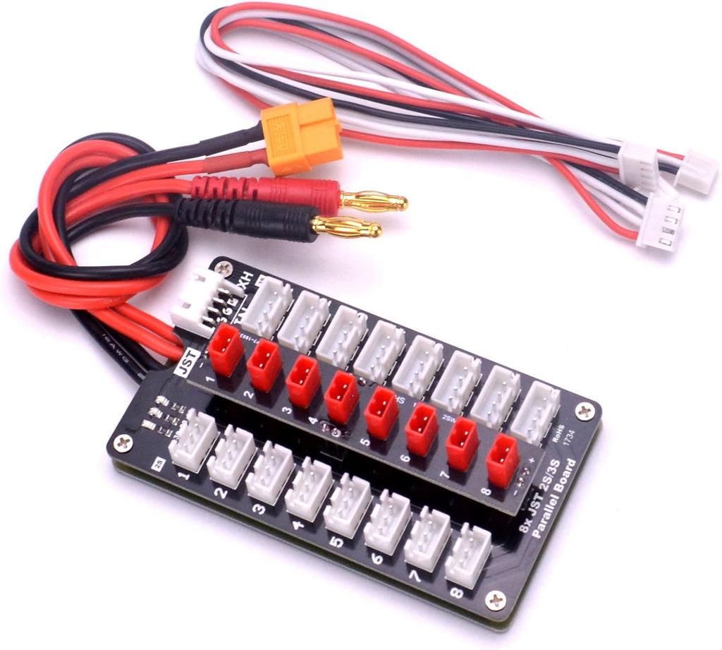 JST Parallel Charging Board 2-3S | Lipo Battery Balance Charge Board with JST Connectors for RC Drone Helicopter
