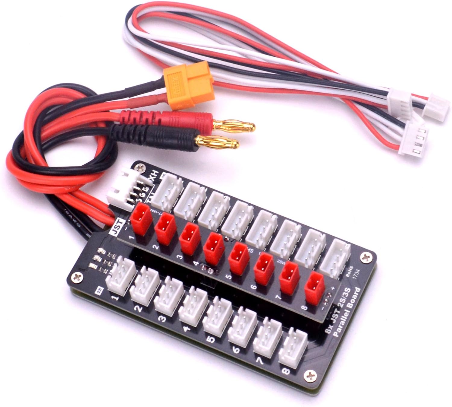 JST Parallel Charging Board 2-3S | Lipo Battery Balance Charge Board with JST Connectors for RC Drone Helicopter