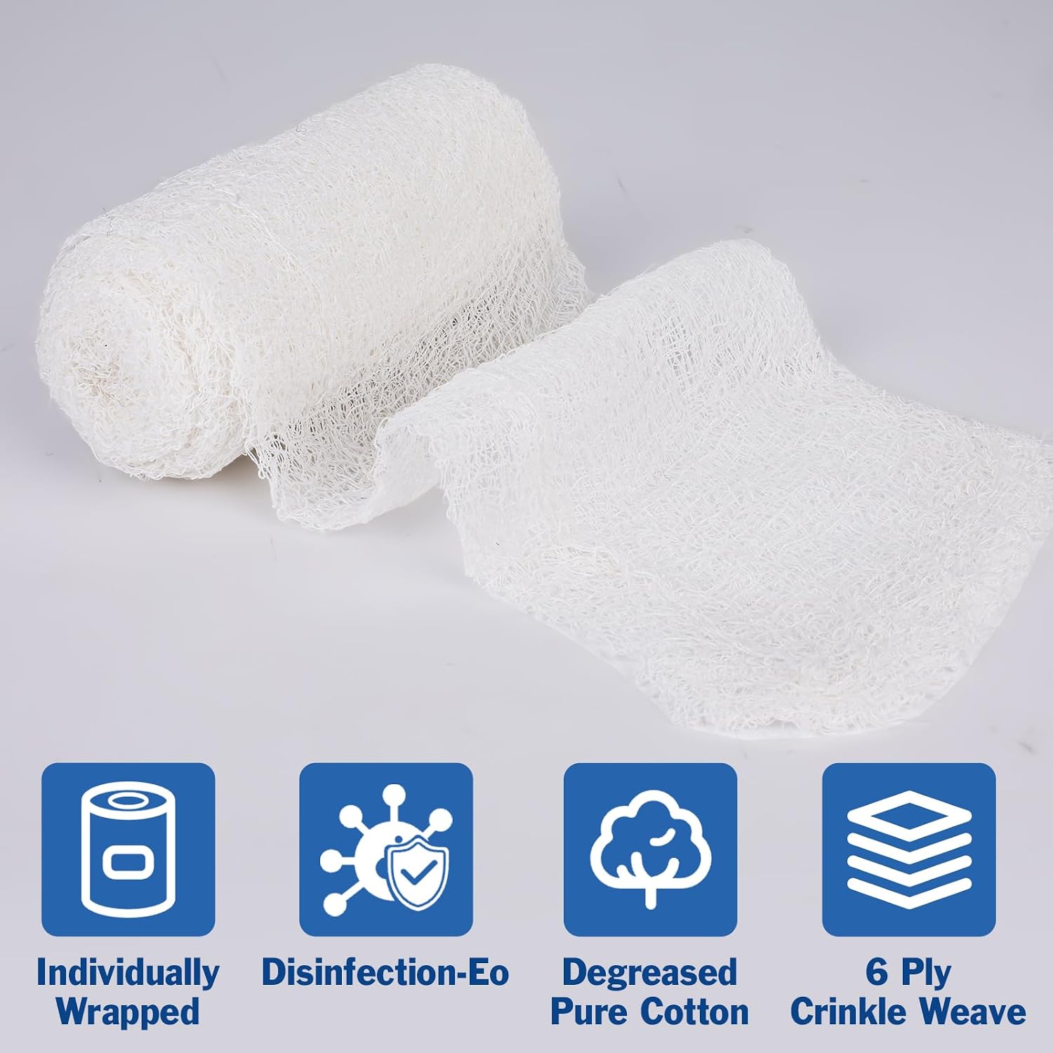 8 Pack Krinkle Gauze Rolls, 4 in x 3.2 Yards, 6-Ply 100% Cotton Bandage Wrap, Latex-Free Individually Wrapped, Highly