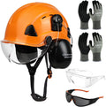 Arborist Helmet Kit with Visor, Earmuffs, A5 Gloves & Glasses | Vented Climbing Hard Hat for Landscapers, Brush