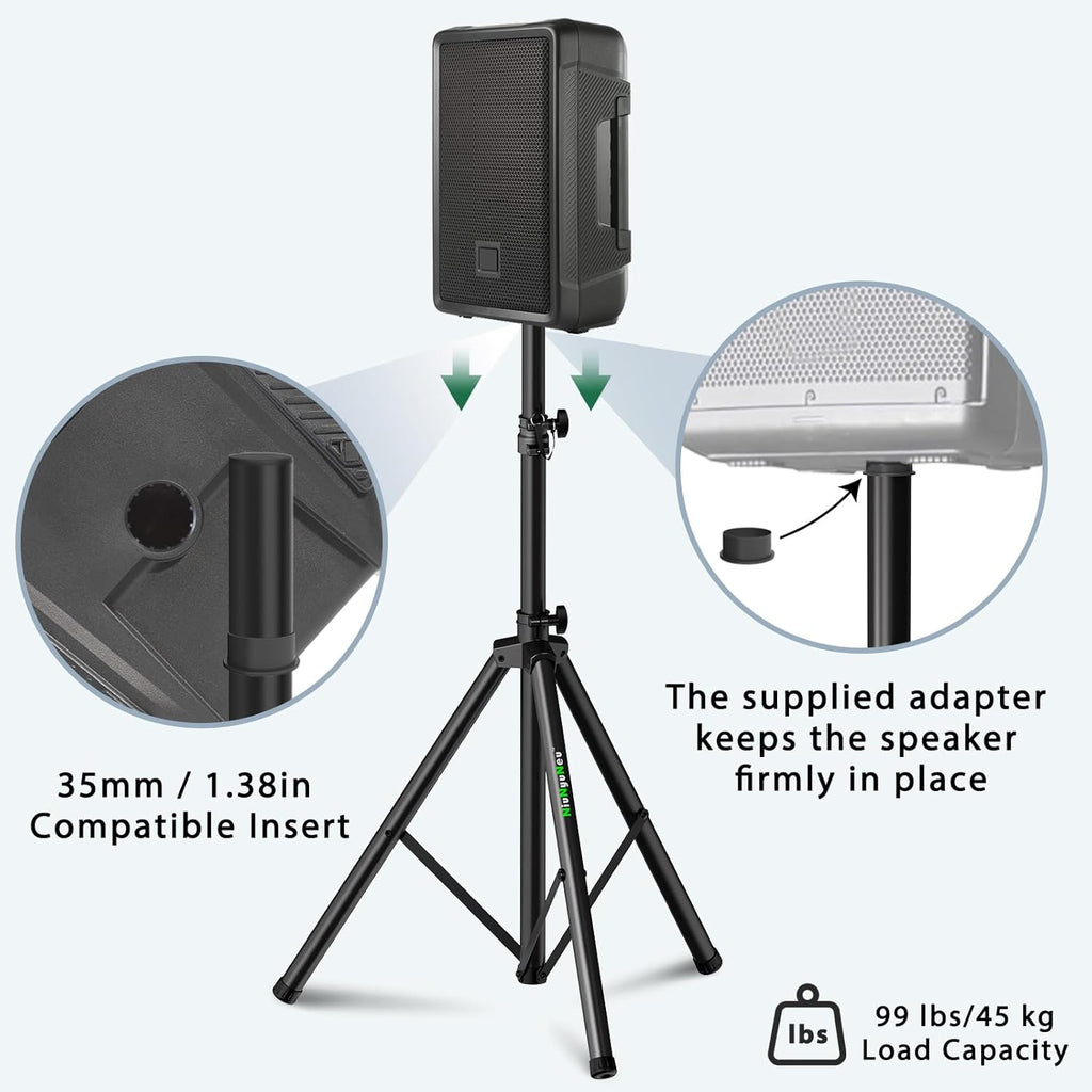 Pair of Speaker Tripod Stands 43.7"-70.8" PA DJ 35mm Mount Insert | Metal, Speaker Stands Pair, Height Adjustable, Floor