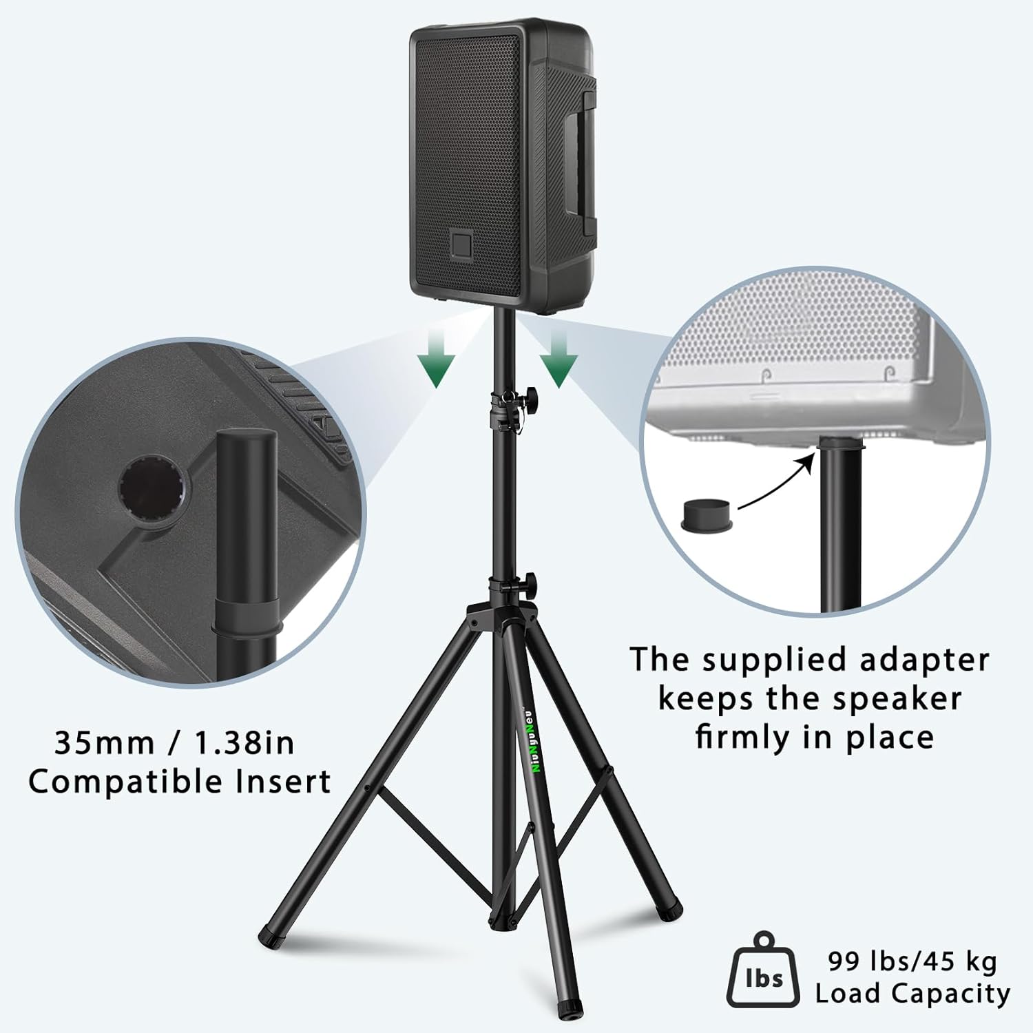 Pair of Speaker Tripod Stands 43.7"-70.8" PA DJ 35mm Mount Insert | Metal, Speaker Stands Pair, Height Adjustable, Floor