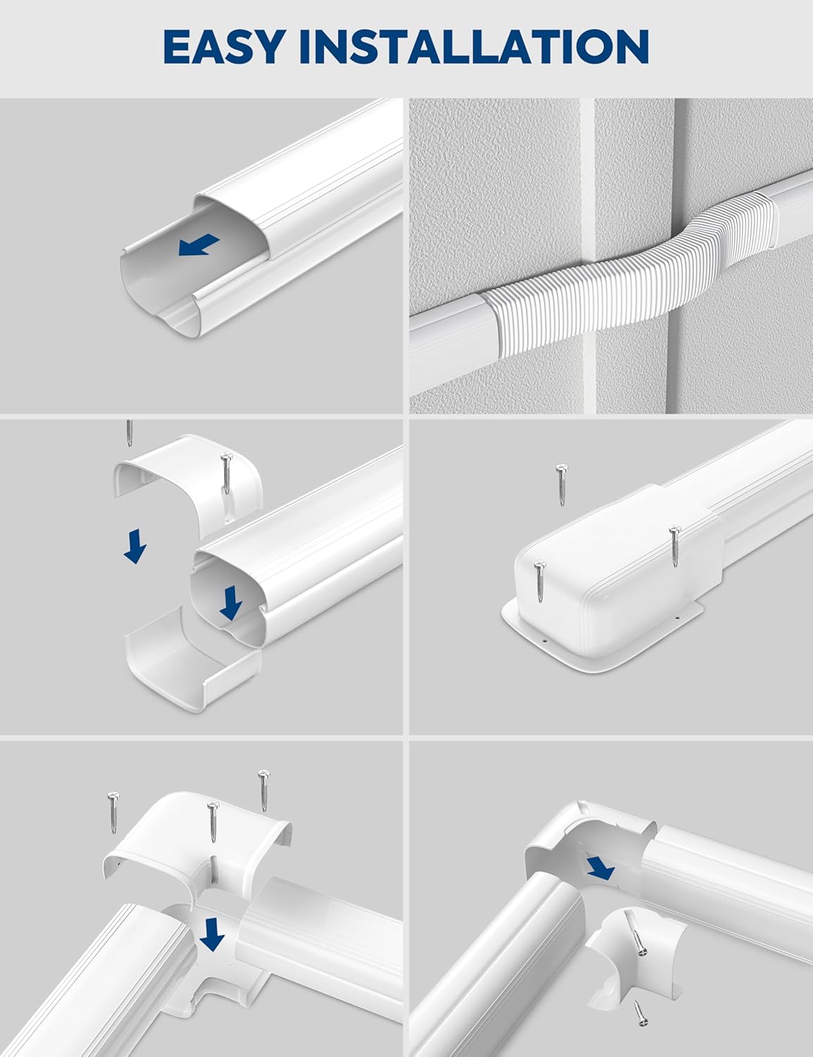 3" 16Ft Mini Split Line Set Cover, Decorative Line Hide Kit, White | Protective AC Lineset Cover with Flexible Duct