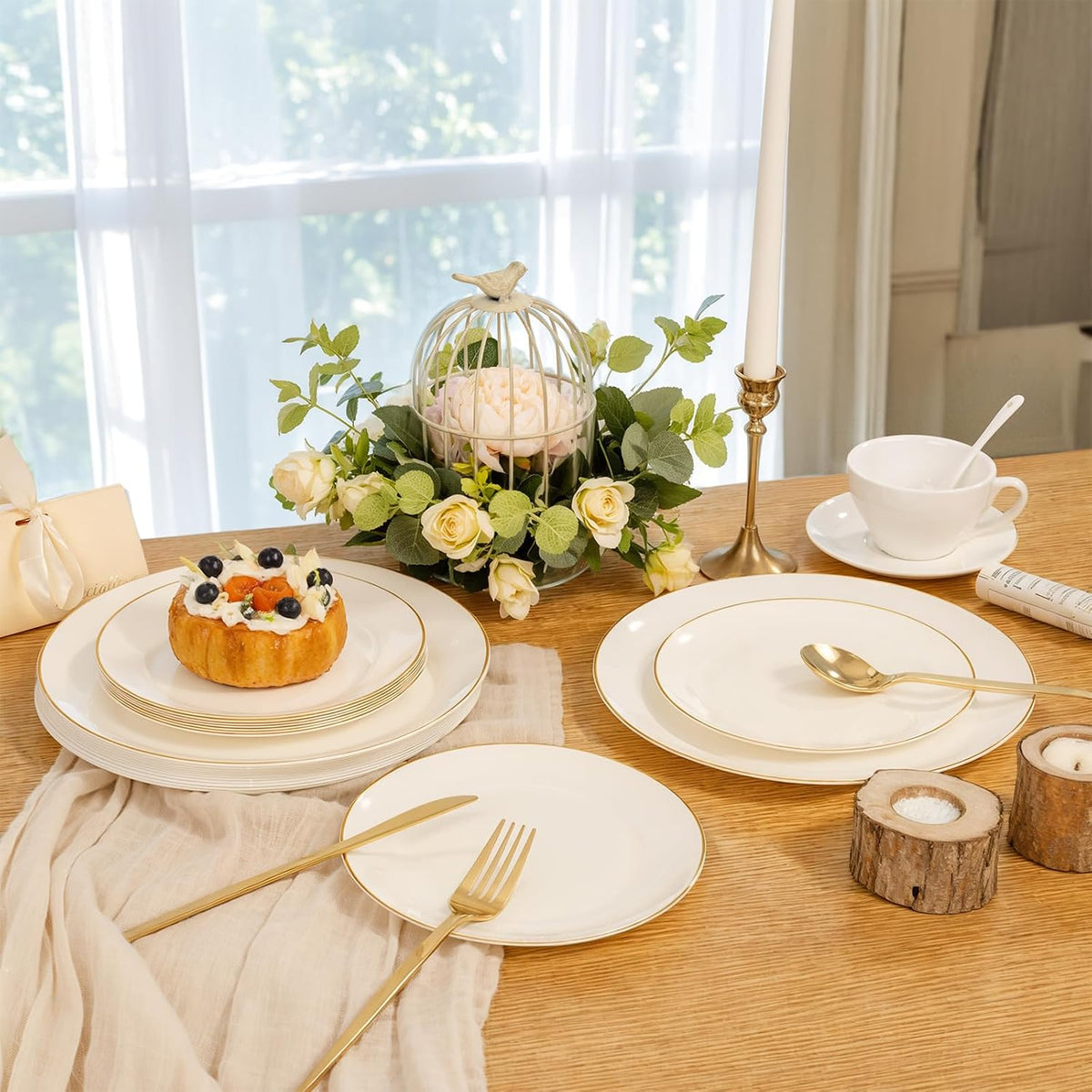 100PCS Ivory Plastic Plates - Cream Plastic Disposable Heavy Duty for Party & Wedding - Include 50 Each (Dinner &