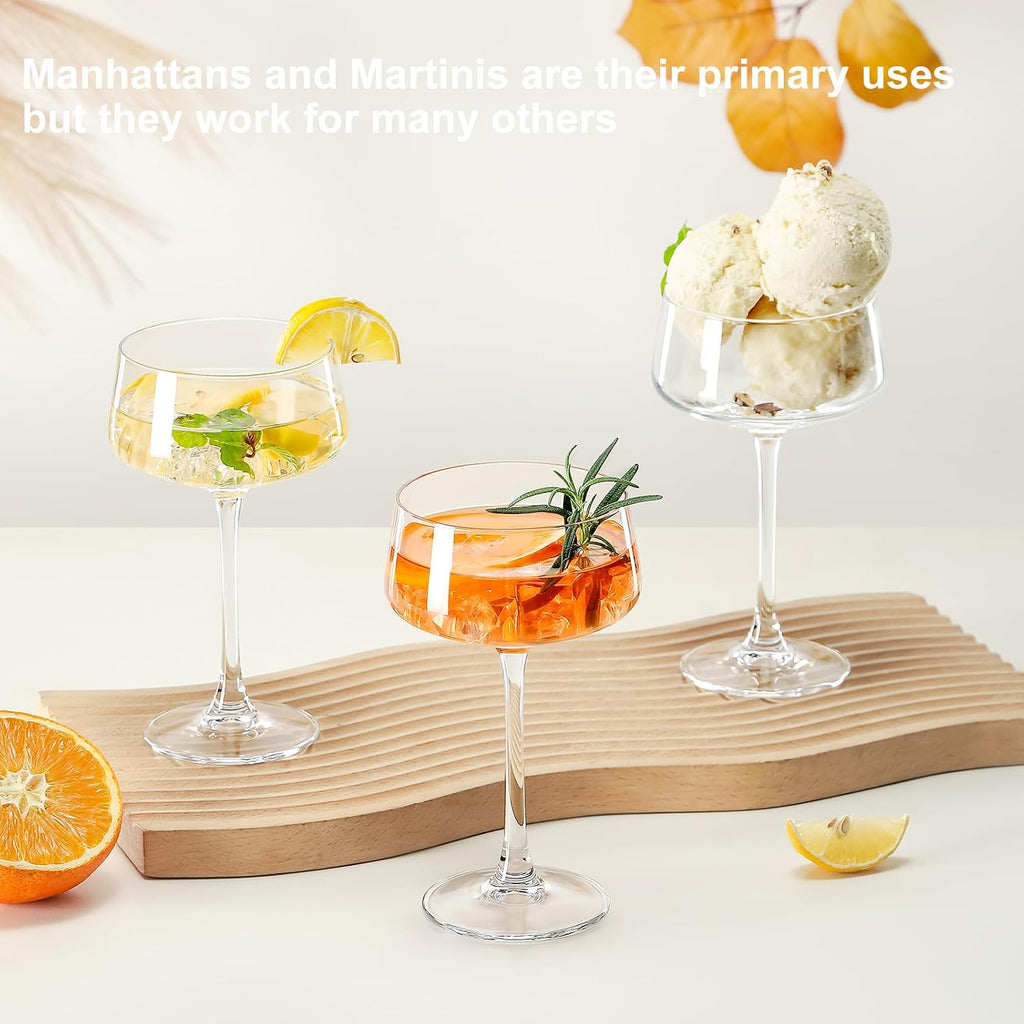Martini Glasses Set of 6, 8 oz Premium Crystal Coupe Glasses
