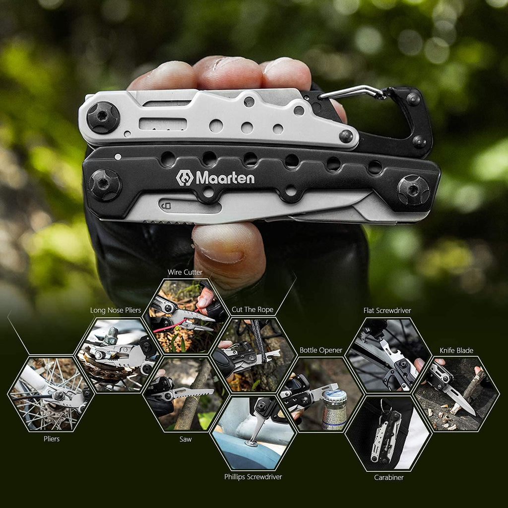 Lightweight Multitool Pliers, 11 in 1 Suspension Multi-Plier with Carabiner, Stainless Steel Portable Pocket Keychain