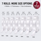 7 Rolls Thin Double Sided Tape, Clear Nano Mounting Tape Kit, Multi Sizes