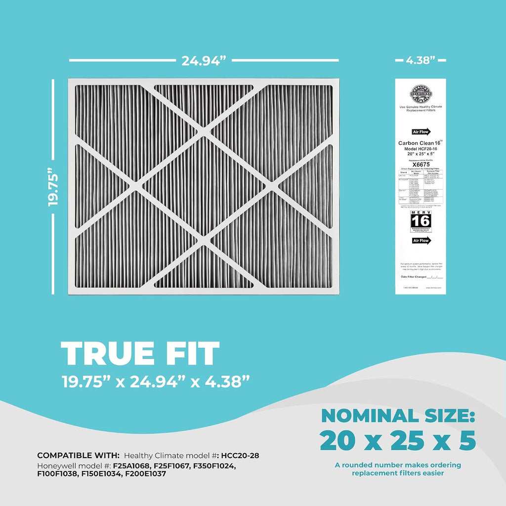 Lennox X6675 20x25x5 Air Filter, Lennox Healthy Climate Carbon Clean Merv 16 Home Furnace Filter for HVAC system 2
