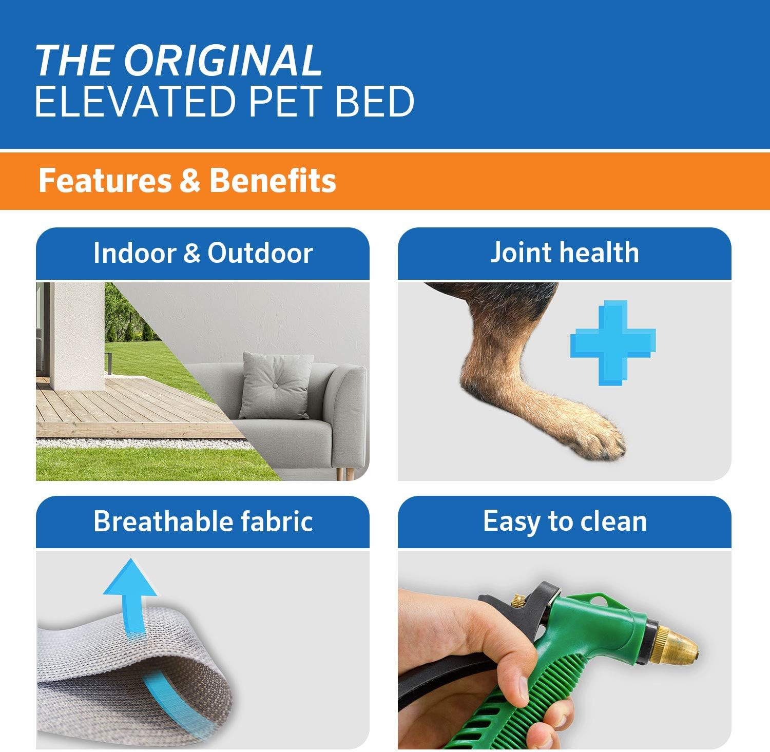 Original Elevated Dog Bed - Breathable Off-The-Ground Pet Bed with Cooling Fabric, Joint Relief & Moisture-Resistant