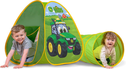 2 in 1 Pop Up Tent & Tunnel for Kids Ages 2+, Indoor & Outdoor Playhouse with Double Sided John Deere Graphics