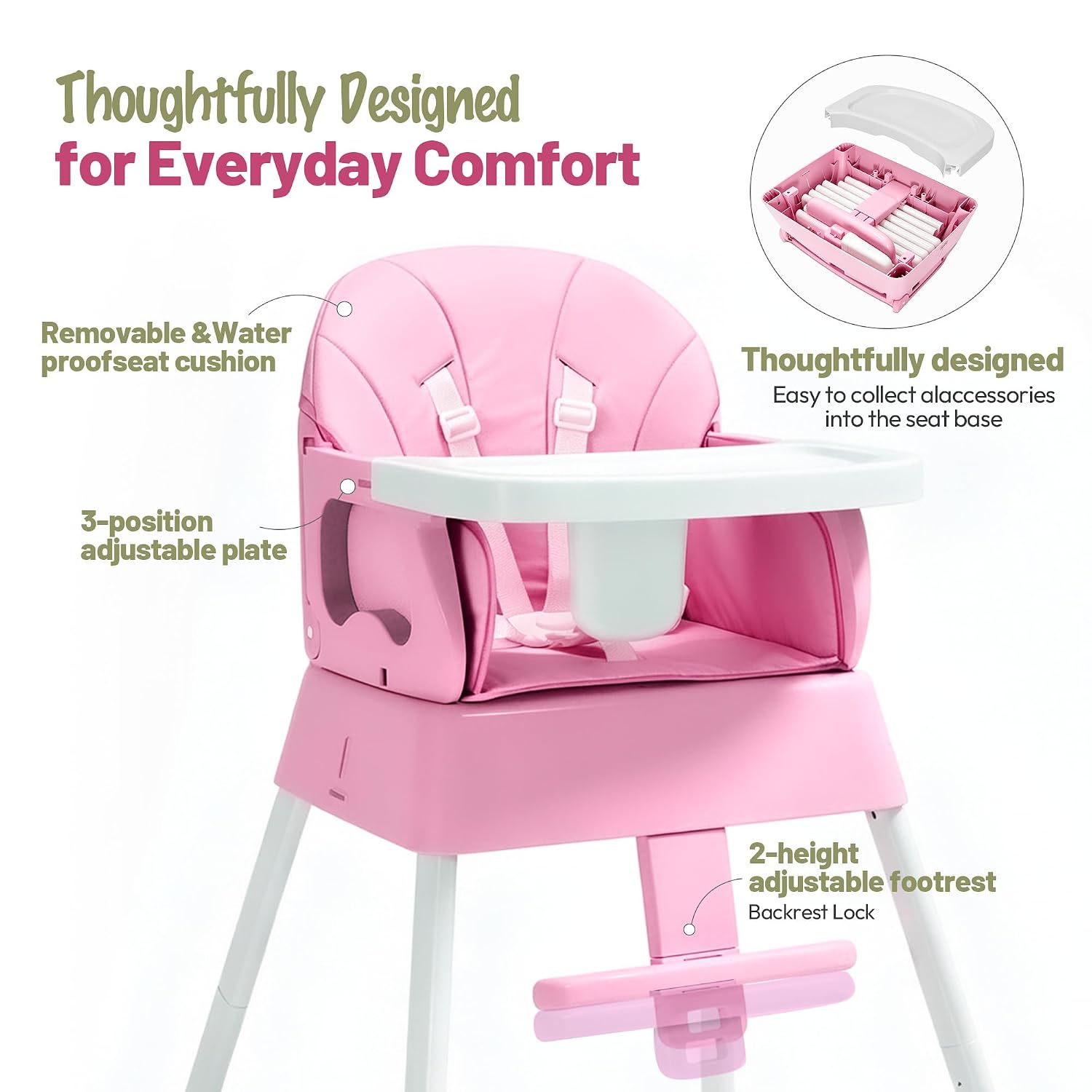 5 in 1 Foldable Baby High Chair,Convertible Highchair for Babies and Toddlers-Portable Infant Booster Seat,Foldable