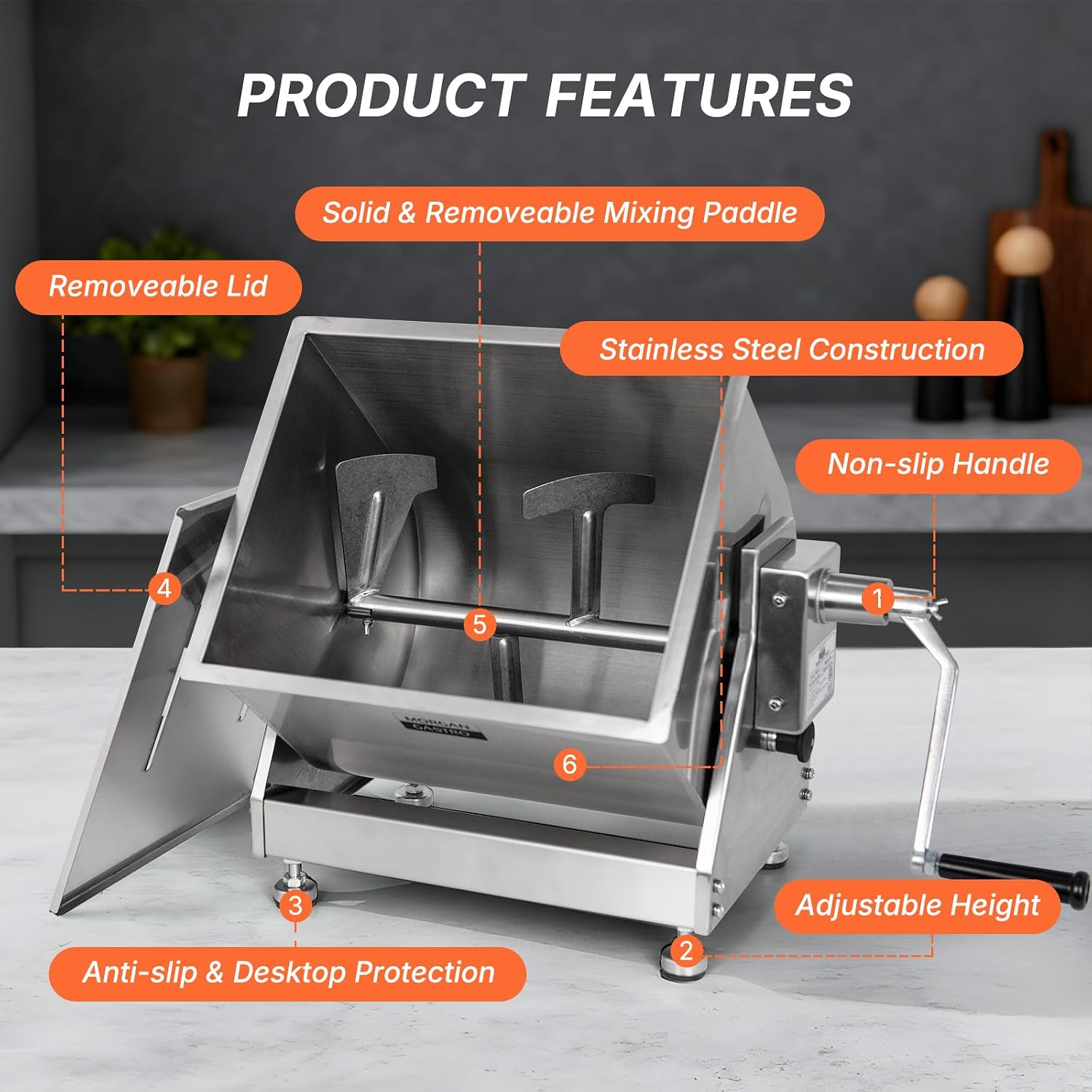 Hakka Manual Meat Mixer 45lb/22.5L, Tiltable Tank 30L Stainless Steel Updated Commerial Food Mixer for Meat and