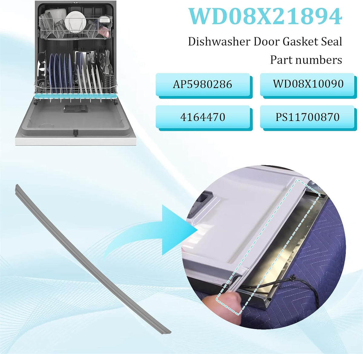 WD08X21894 For GE Appliance Dishwasher Door Gasket replace WD08X10090 AP5980286 4164470 PS11700870 Compatible with GE, Hotpoint, RCA, Kenmore Dishwasher Replacement parts