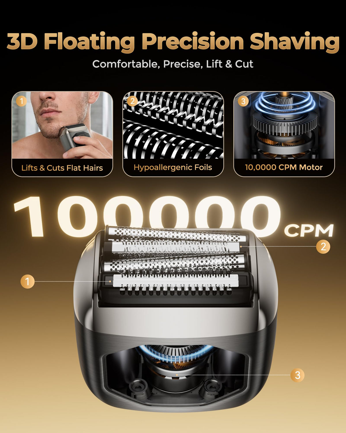 Electric Foil Shaver for Men: Full-Metal Body & 4 Floating Blades