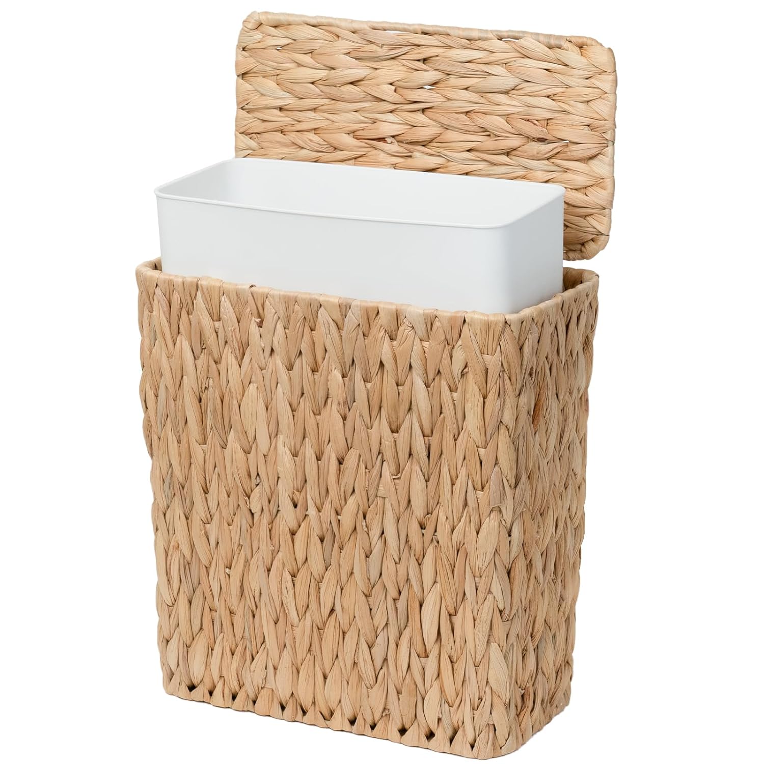 3 Gallon Wicker Trash Can,Small Bathroom Trash Can with Lid,Natural Water Hyacinth Wicker Waste Basket for
