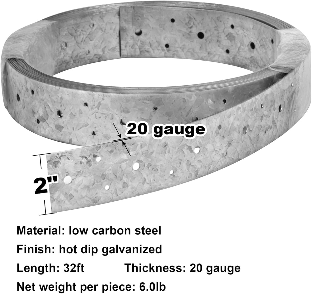 32ft Metal Strapping,2" Width Perforated Steel Coil Tie Strap