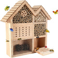 Large Wooden Insect Hotel for Outdoors - Waterproof Bee House & Butterfly Habitat with Bamboo Tubes and Pine