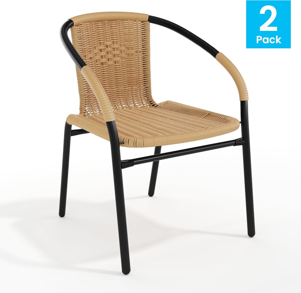 Lila 2 Pack Beige Rattan Indoor-Outdoor Restaurant Stack Chair