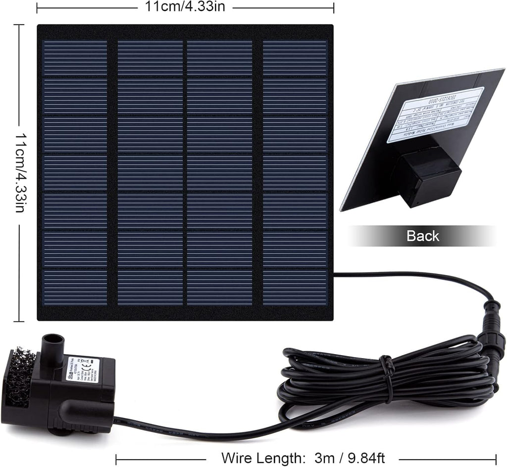 Solar Fountain Pump Kit with Separate Solar Panel, 1.8 W Upgraded Solar Water Pump with 9.84FT Cable & 4 Nozzles