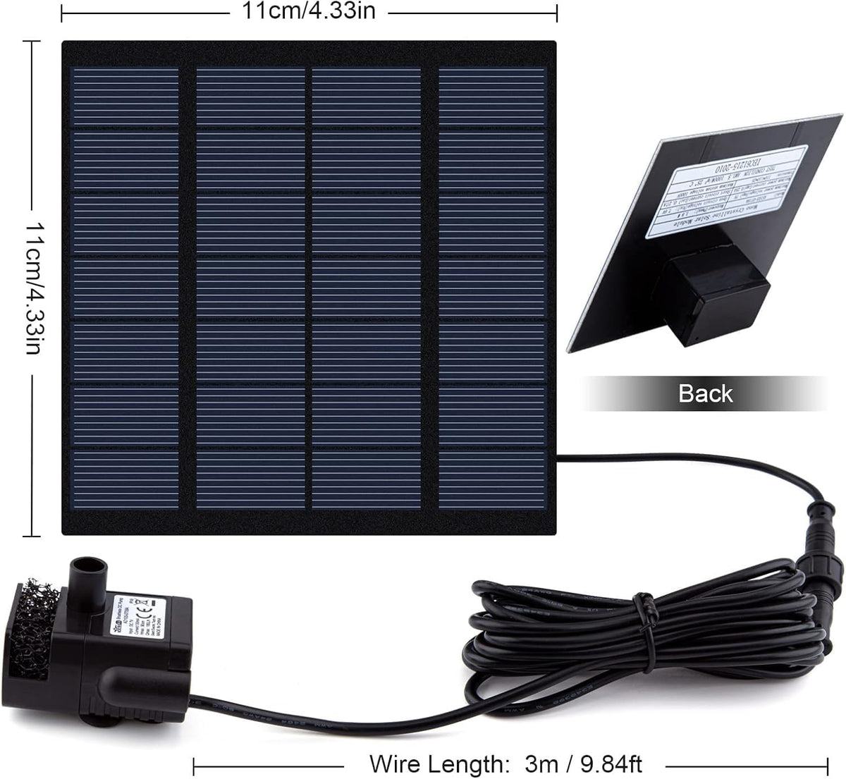 Solar Fountain Pump Kit with Separate Solar Panel, 1.8 W Upgraded Solar Water Pump with 9.84FT Cable & 4 Nozzles
