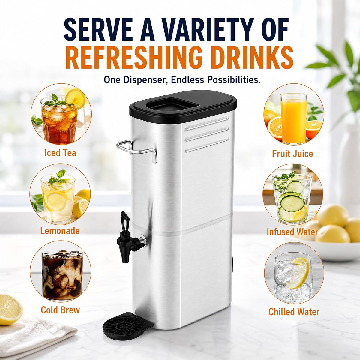 3 Gallon Stainless Steel Commercial Iced Tea Dispenser