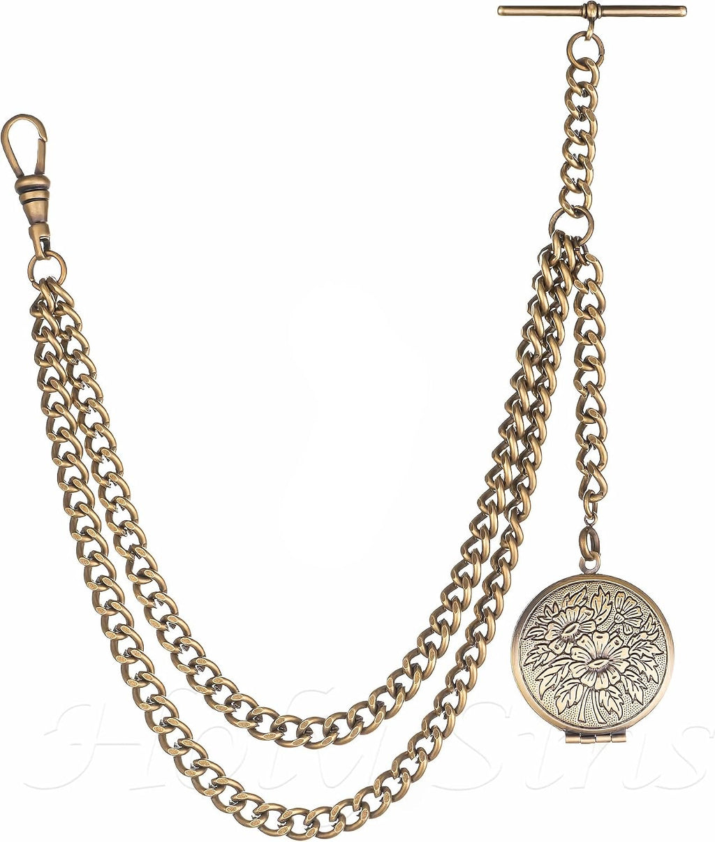 Bronze Colour Single Albert Pocket Watch Chain with Locket
