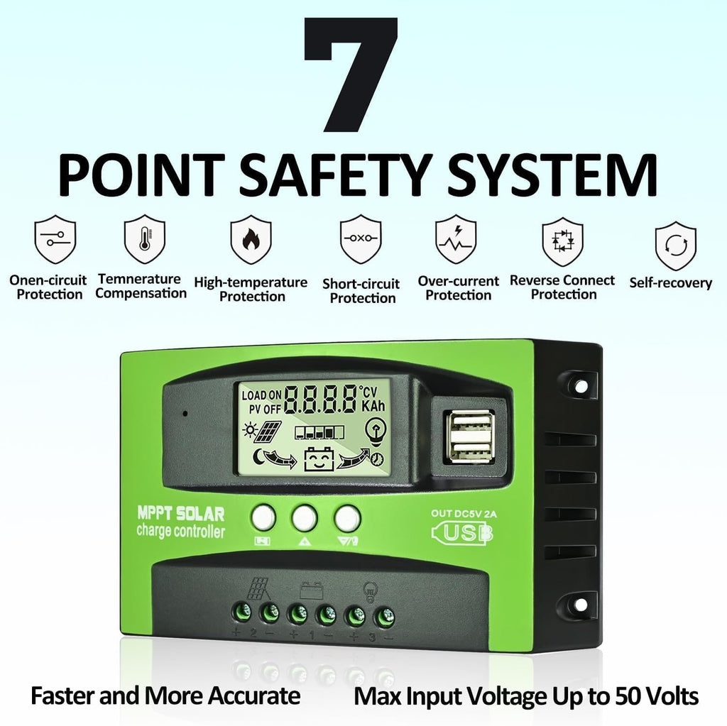 100A MPPT Solar Charge Controller 12v/24v Current Auto Focus MPPT Tracking Charge with LCD Display Dual USB Solar