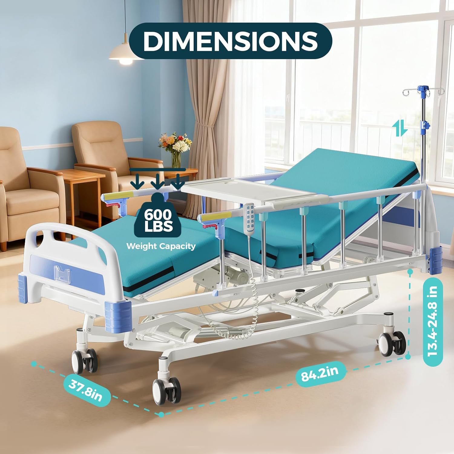 2026 New Upgrade 3 Function Full Electric 600LBS Hospital Bed, Medical Equipment, Hospital Beds for Home or Hospital