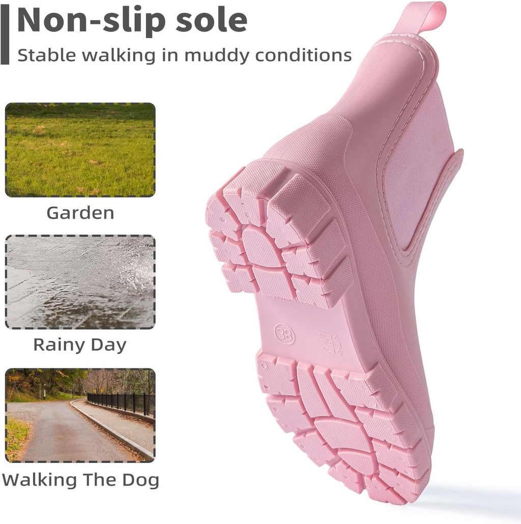 Womens Rain Boots Waterproof Rubber Garden Shoes Short Ankle Chelsea Boots Slip-Resistant
