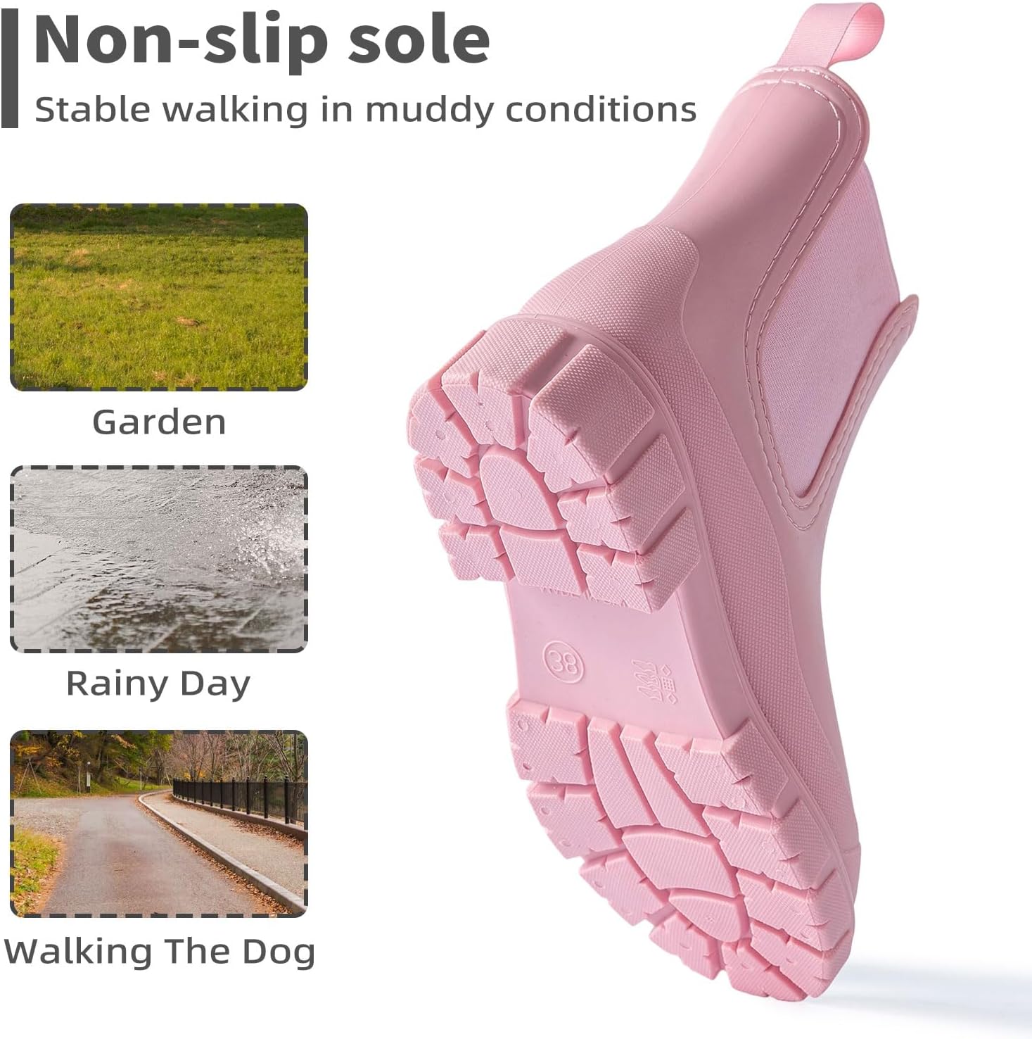 Womens Rain Boots Waterproof Rubber Garden Shoes Short Ankle Chelsea Boots Slip-Resistant