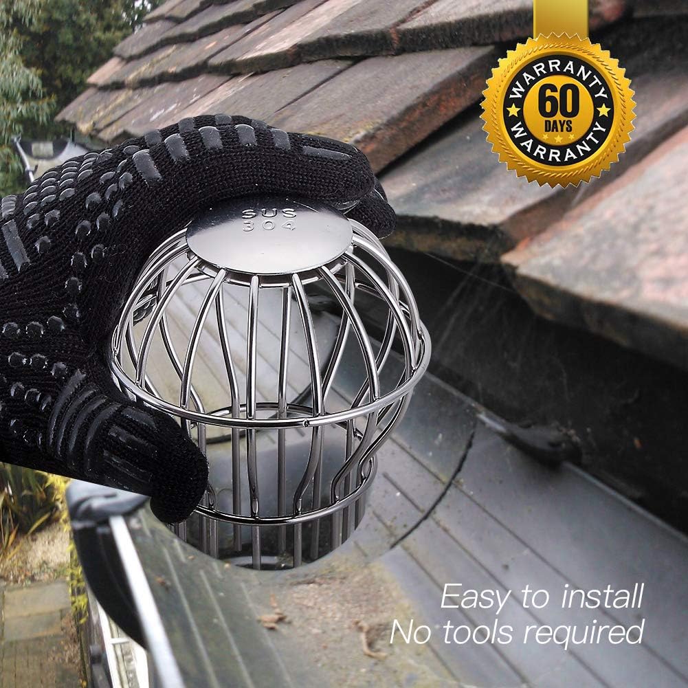 Gutter Guard, Fits for 1.7" ~ 2.4" Round Downspout, 304 Stainless Steel Rigid Filter Strainer, Stops Leaves Seeds and