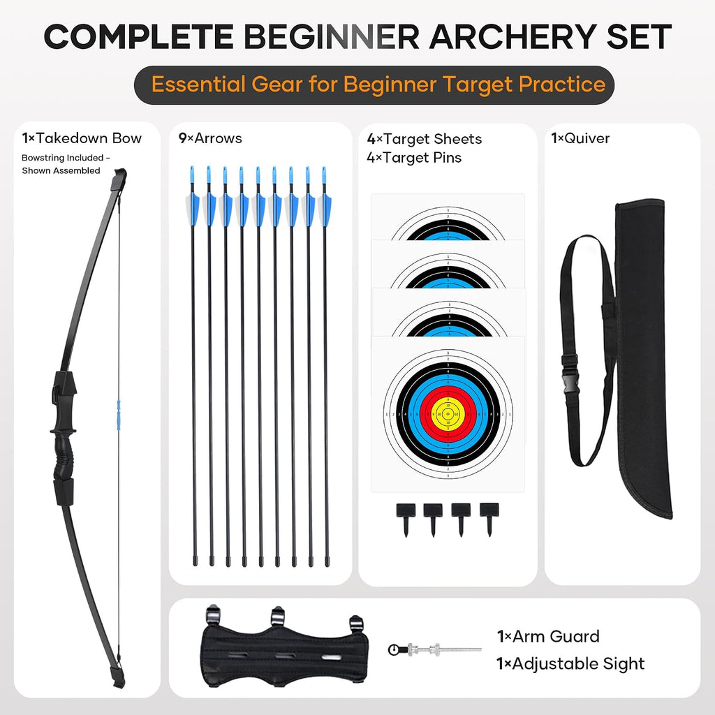 40" Youth Bow and Arrow Set for Kids 8-12 & Teens - Ambidextrous Recurve Archery Gear with Safety Arrows - Toys for