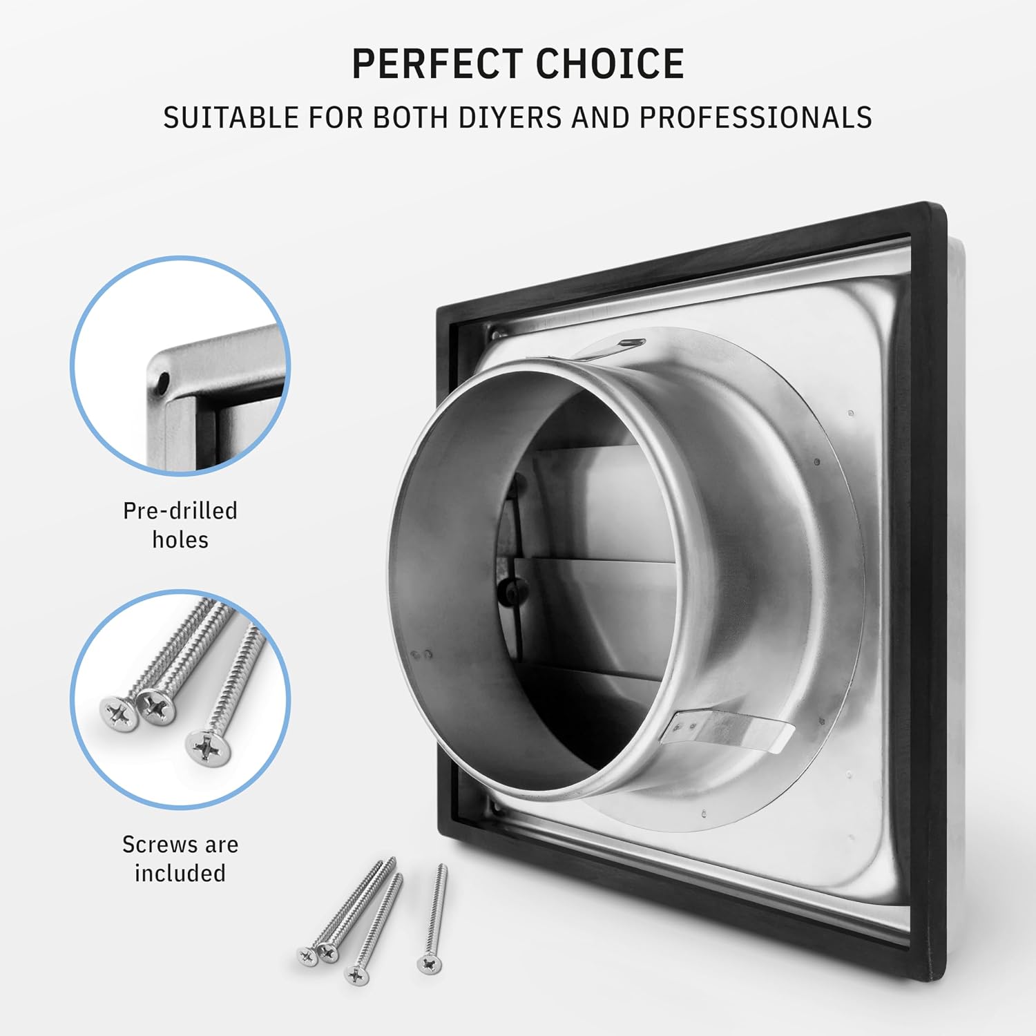 VKE 6" Inch Dryer Vent Cover – Outdoor Stainless Steel Grille with Moving Flaps – Fits Only with Metal Ducts for HVAC