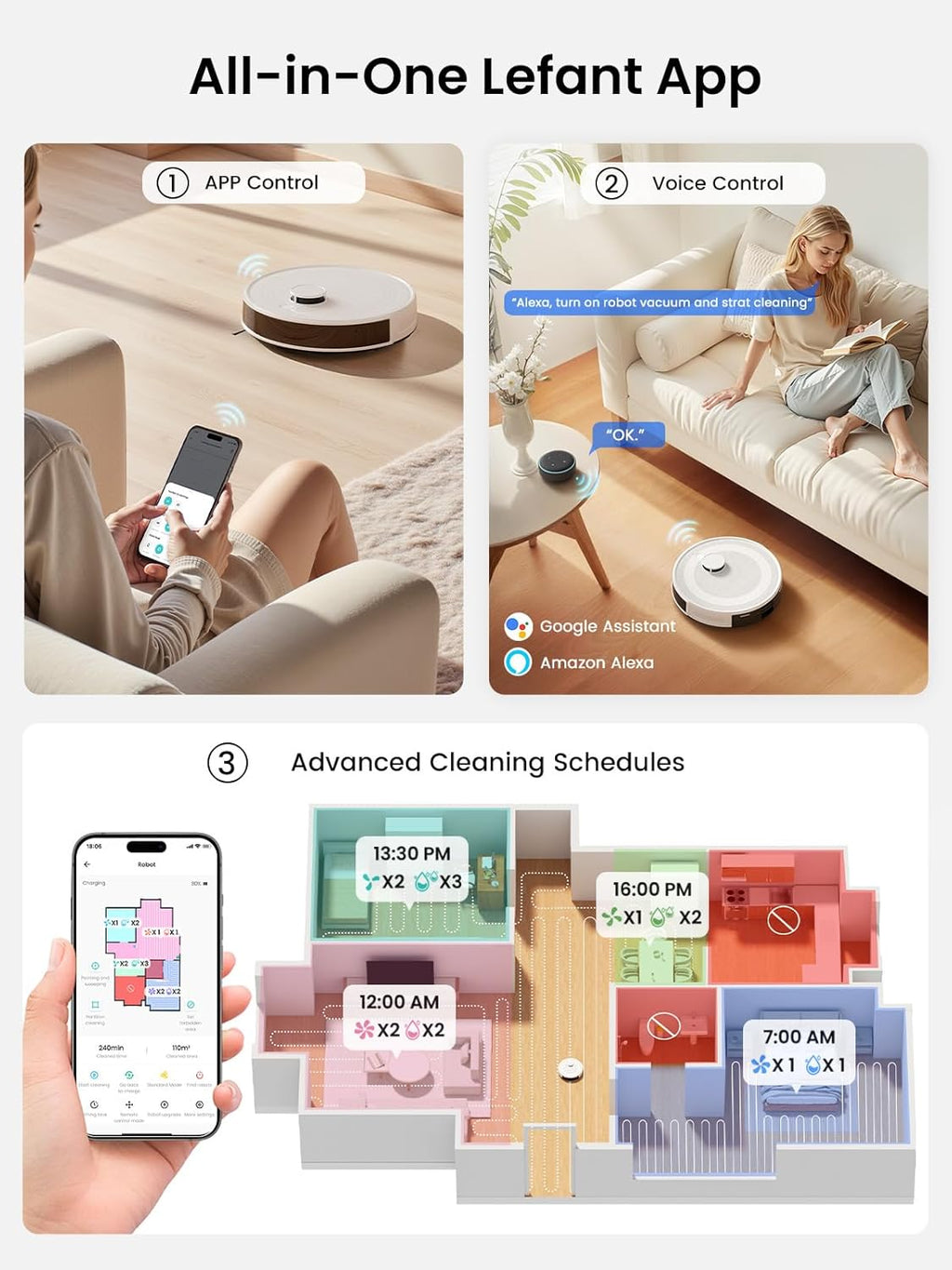 Robot Vacuum and Mop, 75-Day Self-Emptying, 6000Pa Strong Suction, Customized Cleaning, Multi-Floor Mapping, 130 Min