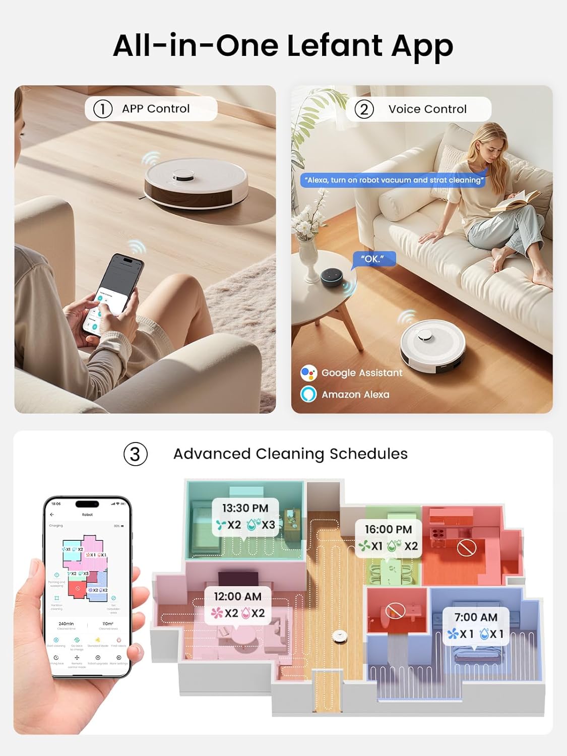 Robot Vacuum and Mop, 75-Day Self-Emptying, 6000Pa Strong Suction, Customized Cleaning, Multi-Floor Mapping, 130 Min