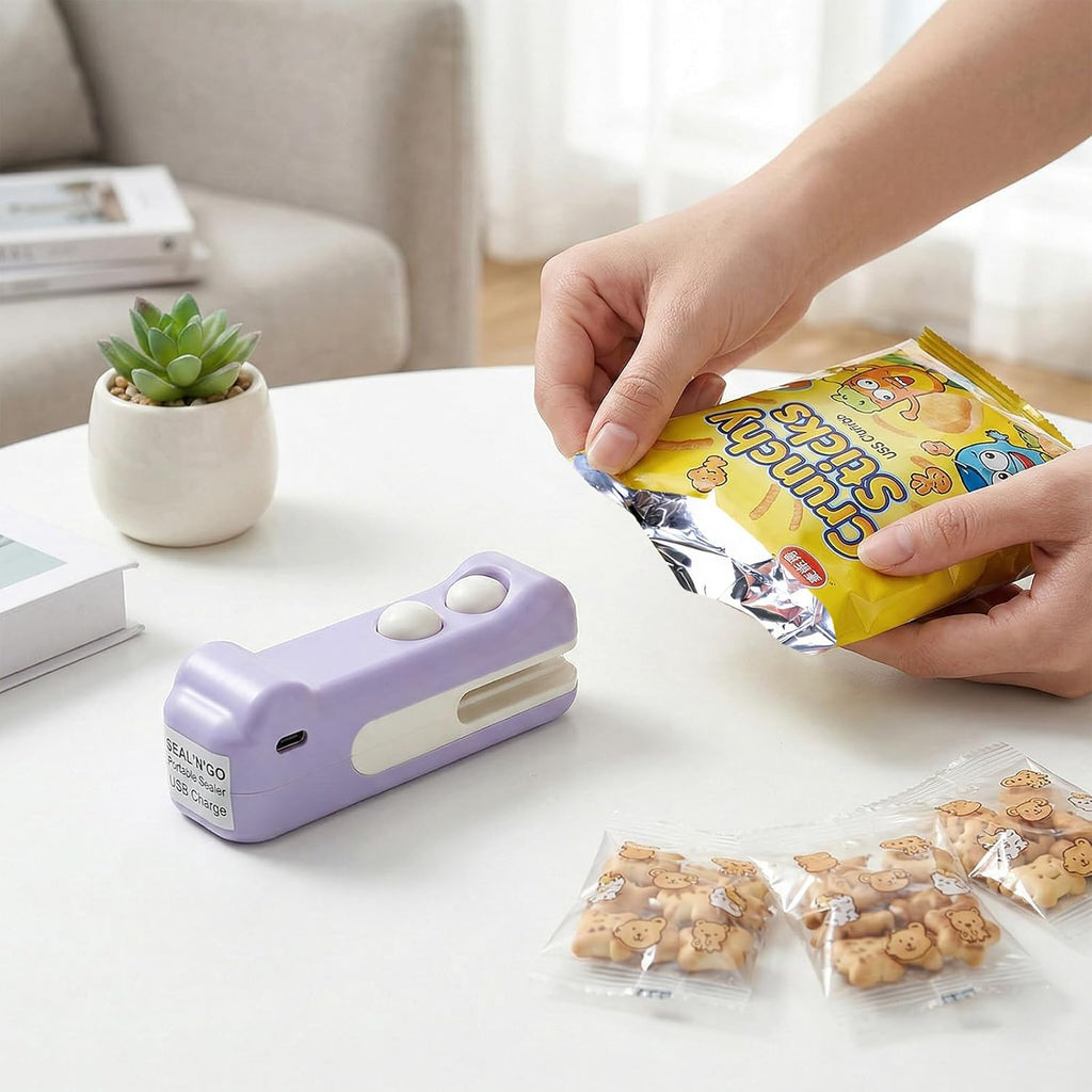 Mini Bag Sealer, 2 in 1 Rechargeable Heat Sealer and Cutter(Purple)