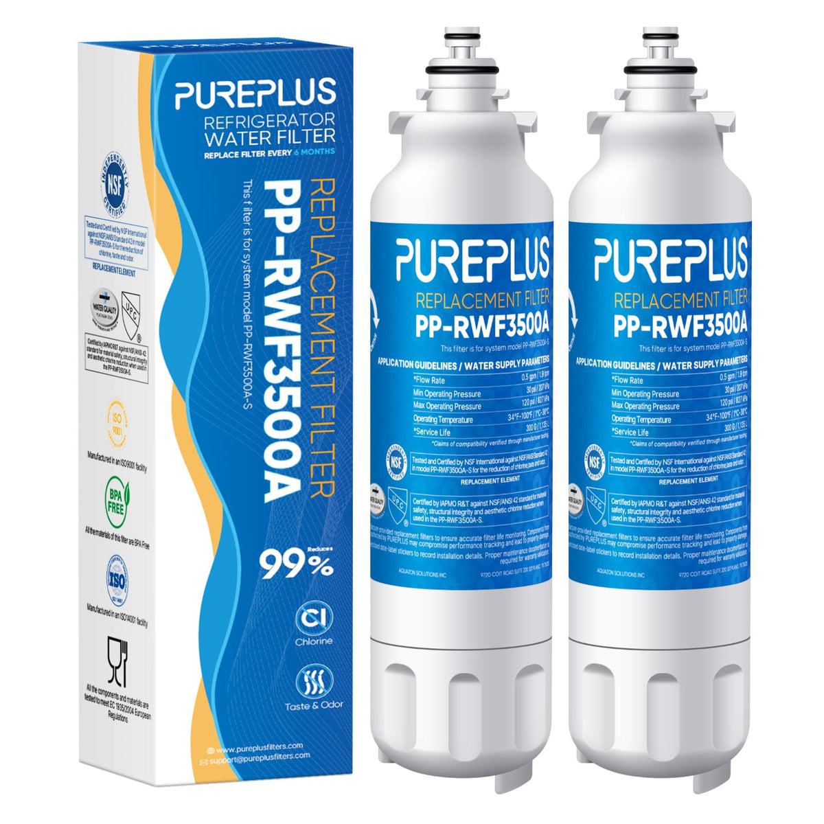 RWF3500A Water Filter Replacement for LG LT800P, 2 Pack